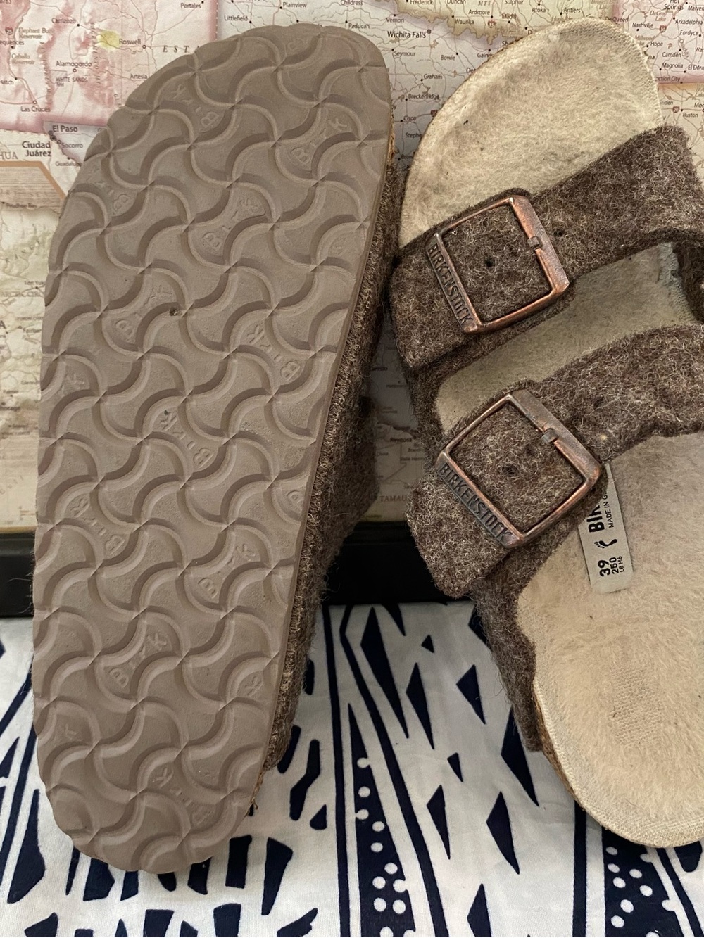 Pre-owned Birkenstock Arizona Wool-Felt Sandal Sz 39/8 Women’s Narrow Fit